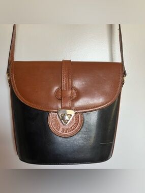 Moda Italiana Vintage Purse Leather Black &‎ Brown Crossbody Bag